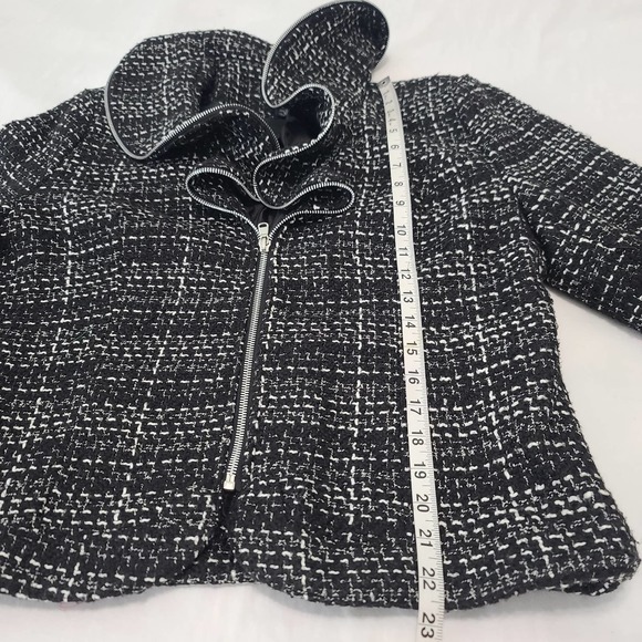 Trenz Theresa Renz Jacket Tweed Black White Ruffle Collar Zipper XL Plaid Career - Picture 8 of 8
